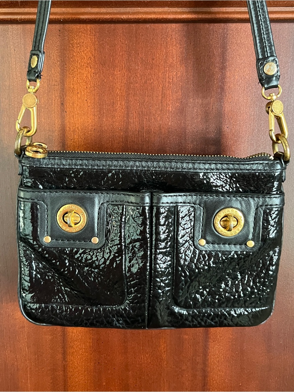 Marc Jacobs Percy Totally Turnlock Black Patent Crossbody Bag Turn Lock Purse
